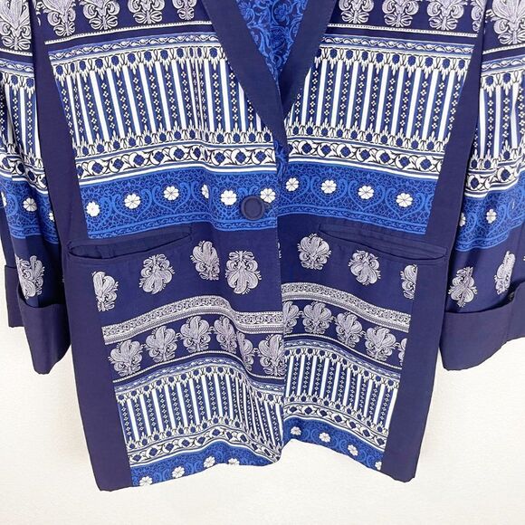 Vintage 80s Printed Blazer Jacket Navy Blue Jacket Marsha Brander Componix - Picture 3 of 7